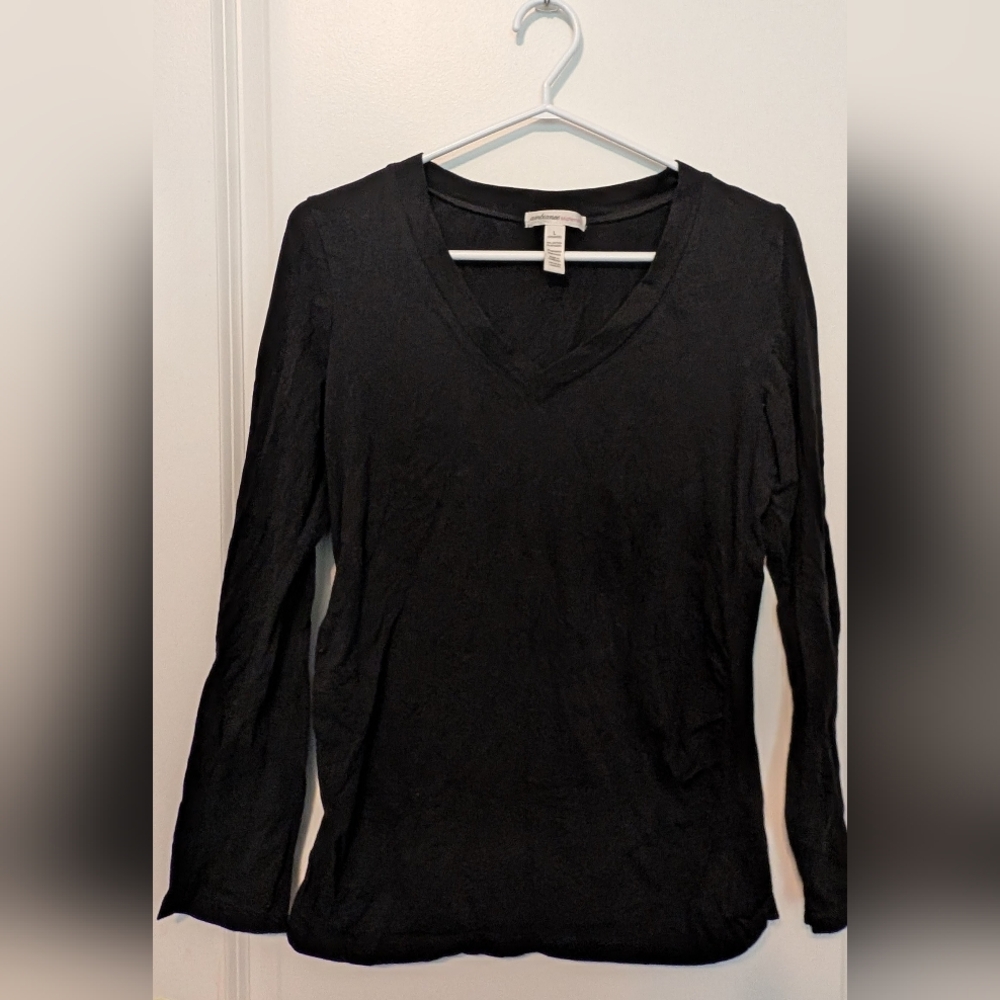 Black Maternity T-Shirt Size L – Long Sleeve V-Neck Stretch Casual Top